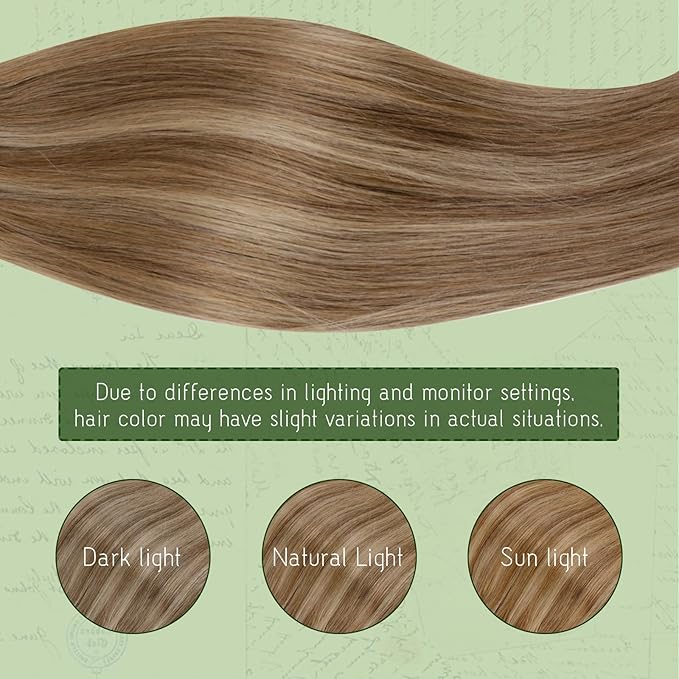RUNATURE Blonde Clip in Hair Extensions, Real Human Hair Clip in Extensions, Long Hair Extensions Clip Ins, Remy Natural Hair Add Length, 22 Inch 120g 7pcs #10P16 Dark Blonde Highlight Caramel Blonde