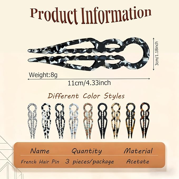 3Pcs Prestige French Hair Pins New Elegant Hair Accessories for Women Elegant Hair Clips for Thin Thick Hair Serrated Anti-Slip Design (Color A)