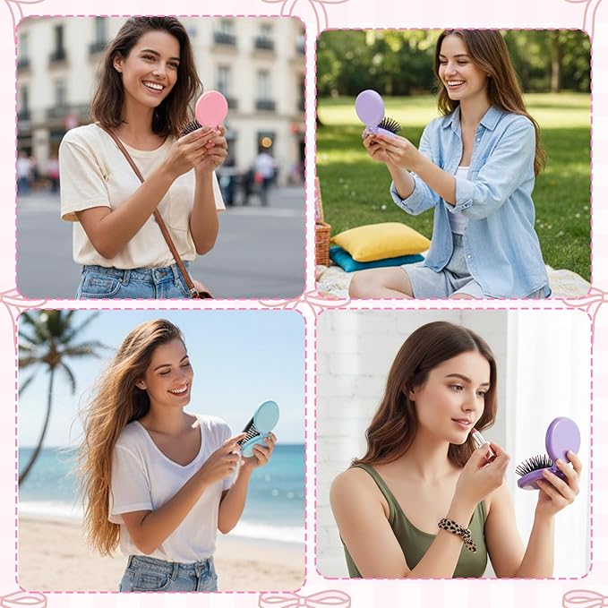 20PCS Mini Hair Brush Bulk,Compact Folding Travel Hair Brushes with Mirror,Mini Travel Brush for Women Girls in 5 Colors