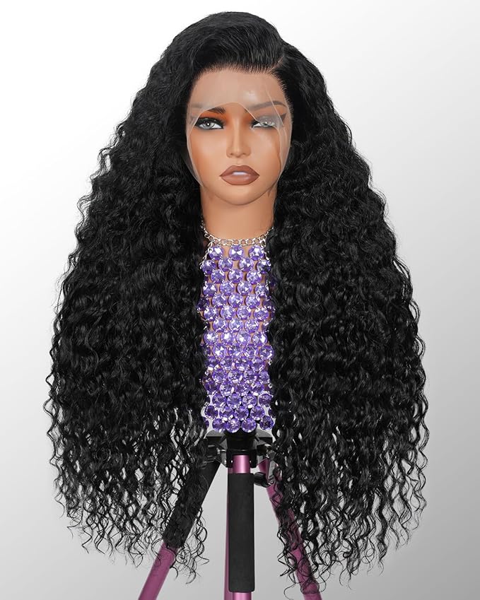 13x6 Deep Wave Lace Front Wigs Human Hair 180% Density Curly Human Hair Wig Pre Plucked Wet and Wavy human hair wig for Women HD Lace Frontal Wigs with Baby Hair 28inch