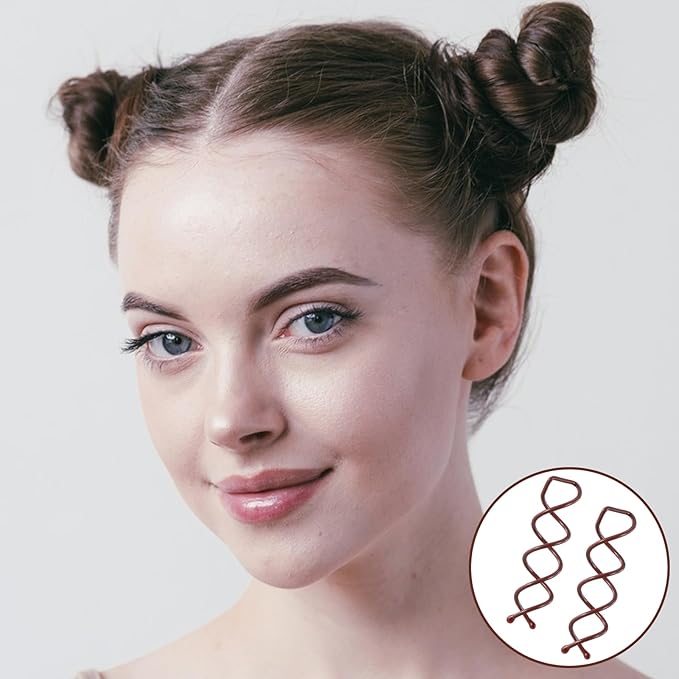 30 Pcs Spiral Hair Pins, Spin Pins for Hair, Alloy Spiral Bobby Pins, Bun Twist Spiral Hair Pins with Non-scratch Rounded Tips for Women Bun Hair Style (Brown)