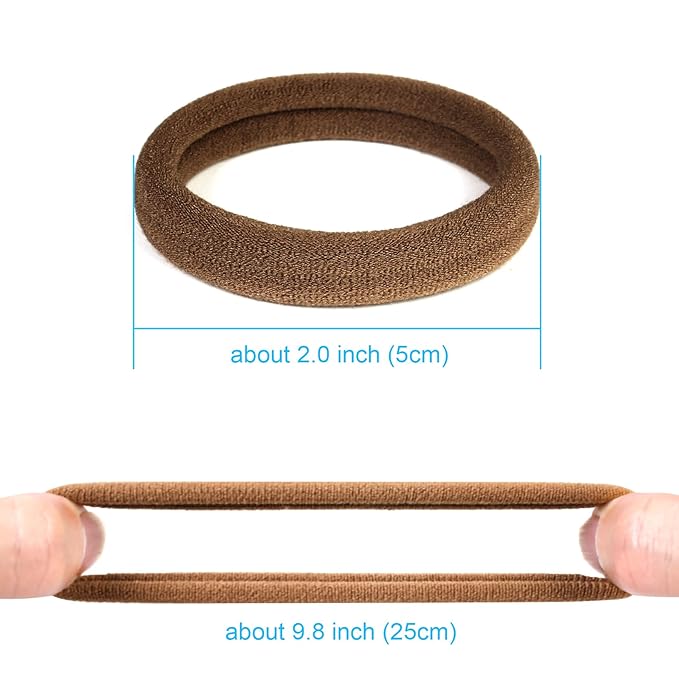 50PCS No Damage Hair Ties for Women, Cotton Elastic Hair Bands, Soft Ponytail Holders, Large Pony Tails Hair Ties, Brown, 2 Inch in Diameter, by Qarwayoc