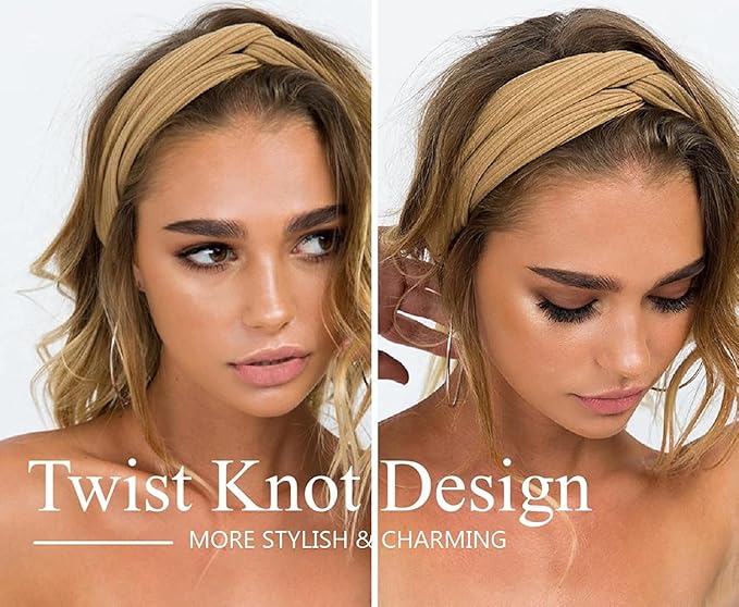 Huachi Headbands for Women Twist Knotted Boho Stretchy Hair Bands for Girls Criss Cross Turban Plain Headwrap Yoga Workout Vintage Hair Accessories, Solid Color, 8Pcs