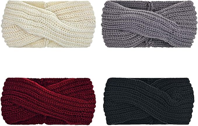 DRESHOW Knit Crochet Headband for Women Ear Warmer Soft Turban Stretch Warmer Headbands Winter Fashion Head Wrap