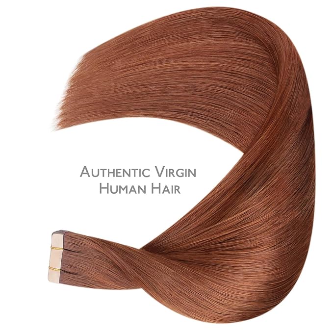 WENNALIFE Tape in Hair Extensions Human Hair, 20pcs 40g 12 inch Dark Auburn Copper Remy Hair Extensions Straight Human Hair Tape in Extensions Skin Weft Tape Extensions Human Hair