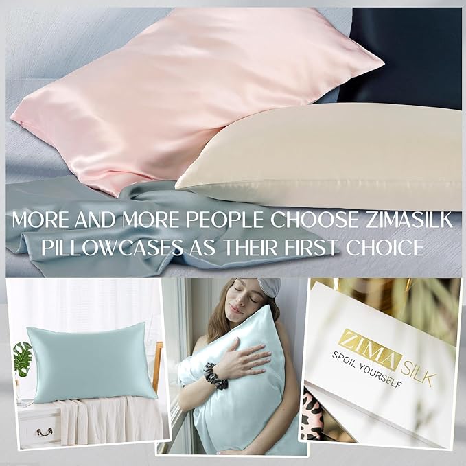 ZIMASILK 100% Pure Mulberry Silk Pillowcase for Hair and Skin Health,Soft and Smooth,Both Sides Premium Grade 6A Silk,600 Thread Count,with Hidden Zipper,1pc (King 20''x36'', Powder Blue)