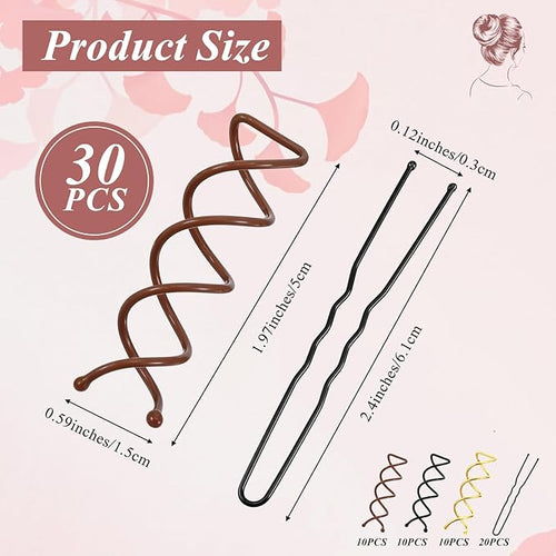 50 Pcs Spiral Hair Pins Set Spin Pins Spiral U Bobby Pins Round Tips Bun Hair Style DIY Twist Barrette Durable Non-Scratch Corkscrew Design for Girls Women Effortless Bun Hairstyles