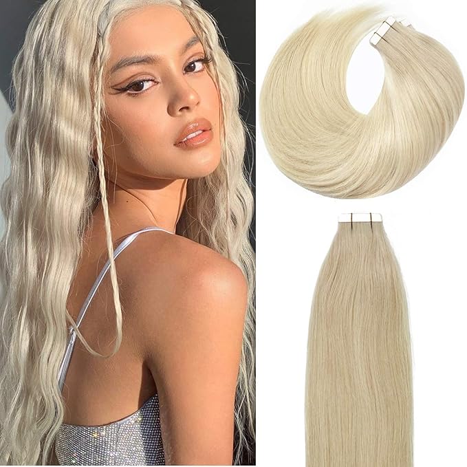 Lacer Blonde Tape in Hair Extensions Human Hair Natural Light Platinum Blonde Seamless Tape in Extensions Double Sided PU Skin Weft 50g 20pcs/set 22 Inch