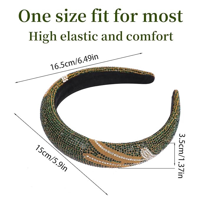 Sparkle Wide Headband for Women Fashion Green Rhinestone Headbands Dressy Glitter Headband Comfortable High Elastic Head Band Hairband Hair Hoop Hair Accessories for Women