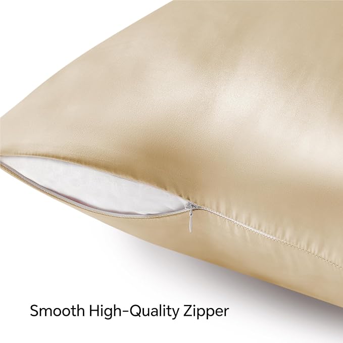 BEDELITE Satin Pillowcase with Zipper, Champagne King Size Pillow Cases Set of 2, Super Soft and Cooling Similar to Silk Pillow Cases, Gift for Women Men(20x36 Inches)