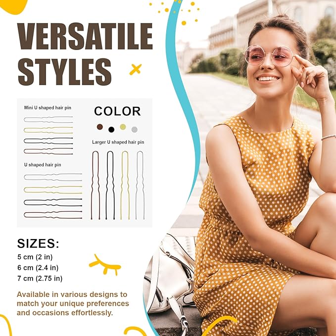 HOYOLS U Shaped Blonde Bobby Pins Assorted Size, Metal Clips for Buns Women Girls Hairstyle Updo Thin Thick Hair Gold, 150 Count