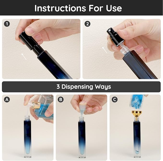 Segbeauty 2 Pack Perfume Atomizer, 10ML Empty Refillable Glass Spray Bottles for Cologne, Portable Leak-proof Fine Mist Perfume Dispenser, Travel Must Sample Bottle Toiletries Press Pump Container