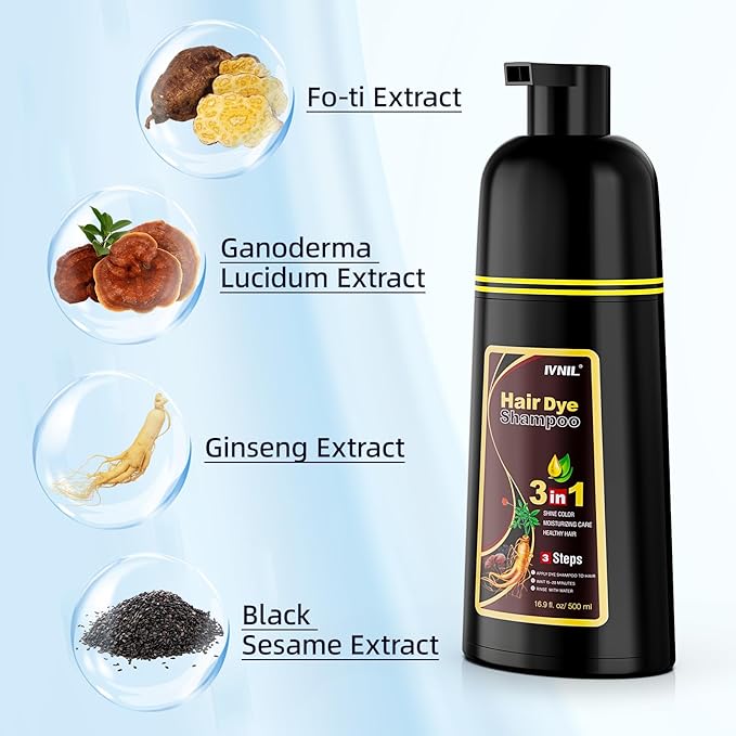 Ivnil Coffee Hair Dye Shampoo 3 in 1 Instant Color for Grey Coverage Seimi Permanent for Women/Men (Coffee)