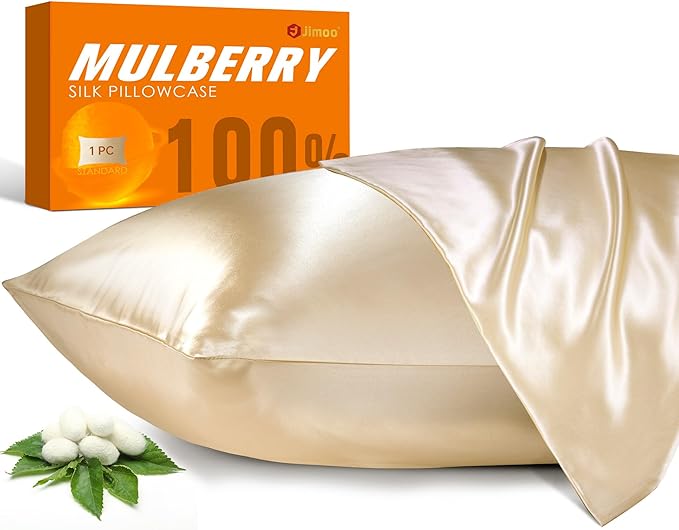 100% Mulberry Silk Pillowcase for Hair and Skin, 22 Momme Pure Natural Silk Pillow Case Both Sided with Zipper, Pillow Cover for Women Mom Men (Beige, King 20''×36'', 1 Pack)