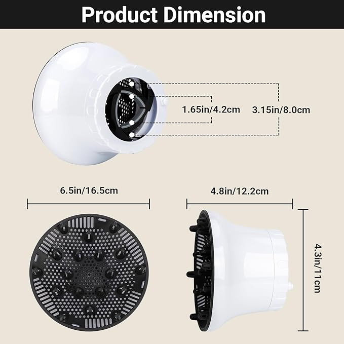 Segbeauty Universal Curly Hair Diffuser, Blow Dryer Diffuser for Wavy Natural Hair, Profession Hair Diffuser Attachment for Dryer Hairdressing Styling Tool Quick Dry Adjustable 1.65-3.15 Inch Nozzle