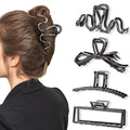 Obeoby 4 Pack Metal Hair Clips, Large Claw Clips for Women Thick Hair, Strong Fashion Hair Accessories Barrettes for Curly Long Hair (Black)