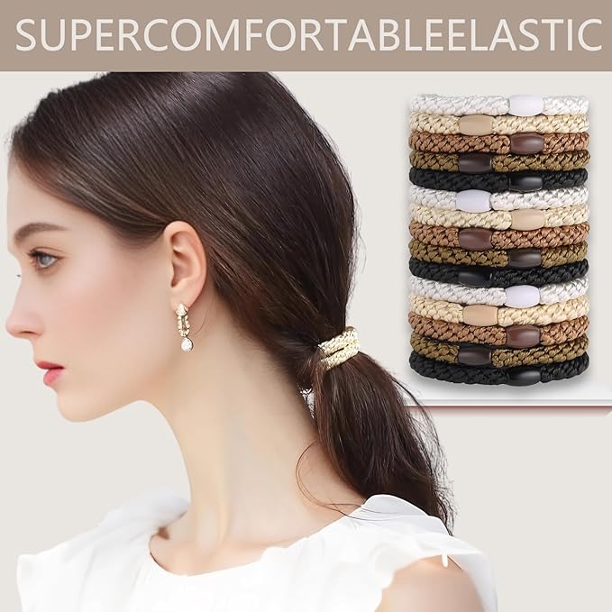 Hair Ties for women 5 styles Hair Elastics(15 No Damage Hair Ties 50 High Elastic Ties 15 Ponytail Holders 4 Bow Hair Clips 20 Snap Hair Clips) Pain-free No Crease multiple colors for all hair types
