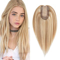 SEGO Real Human Hair Topper for Women, No Bangs Hair Topper with Anti-Slip Clips (18 Inches Golden Brown Mix Bleach Blonde)