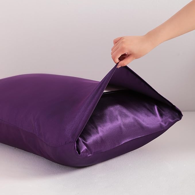 NTBAY 2 Pack Satin Queen Pillowcases for Hair and Skin, Luxurious and Silky Pillow Cases with Envelope Closure, 20x30 Inches, Eggplant Purple