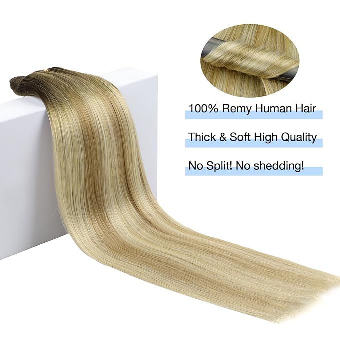 DOORES Hair Extensions Clip in, Light Ash Brown to Light Blonde Highlighted Golden Blonde 18 Inch120g 7pcs, Remy Clip in Human Hair Extensions Natural Hair Extensions Thick Hair Extensions