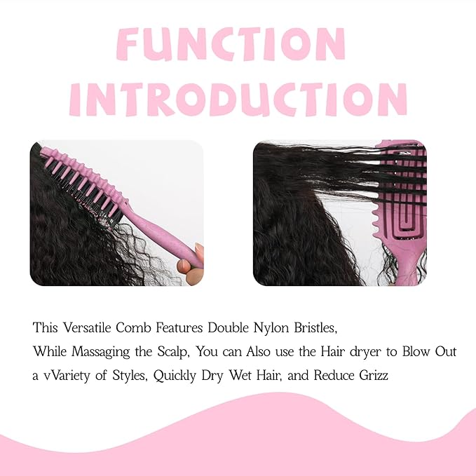 Curl Defining Brush for Curly Hair, Flexi Vented Brush for Faster Drying Hair, Detangling and Shaping to Reduce Pulling (Pink)