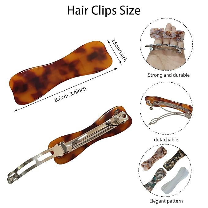 Hair Clips for Women,3.5 Inch Acetate Medium Hair Claw Clips for Women Thin Thick Curly Hair,Strong Hold No Slip Grip,French Classic Multicolor Barrettes Hair (Light Tortoiseshell Oblong)