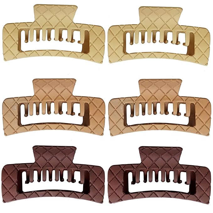 Double Row Teeth Thick Hair Clips Square 2 Rows Claws Rectangle Women Girls Double Teeth Hair Claw Clips Double Claws Curly Straight Big Volume Hair Strong Hair Accessories 6 Packs