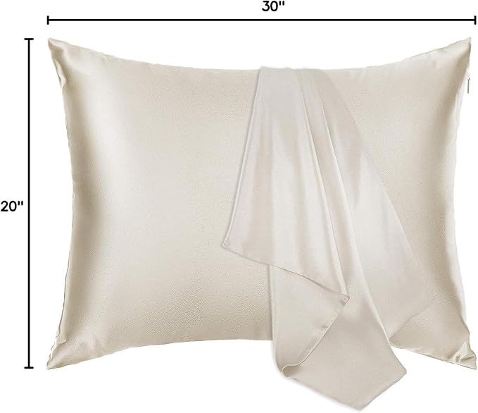 J JIMOO 100% Mulberry Silk Pillowcase for Hair and Skin, 22 Momme Pure Natural Silk Pillow Case Both Sided with Zipper, Pillow Cover for Women Mom Men (Beige, Queen 20''×30'', 2 Pack)