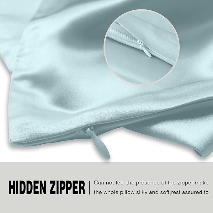 Natural Mulberry Silk Pillowcase for Hair and Skin Queen Size 20"X30" Case with Hidden Zipper Soft Breathable Smooth Cooling Pillow Covers for Sleeping(Haze Blue,1Pcs)