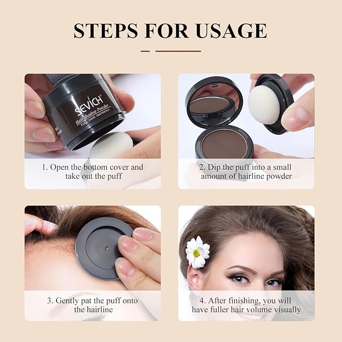 SEVICH Instantly Hairline Shadow Hairline Powder, Quick Cover Grey Hair Root Concealer, Eyebrows & Beard Line, Hair Root Touch Up for Thinning Grey Hairline, Windproof&Sweatproof, Dark Brown