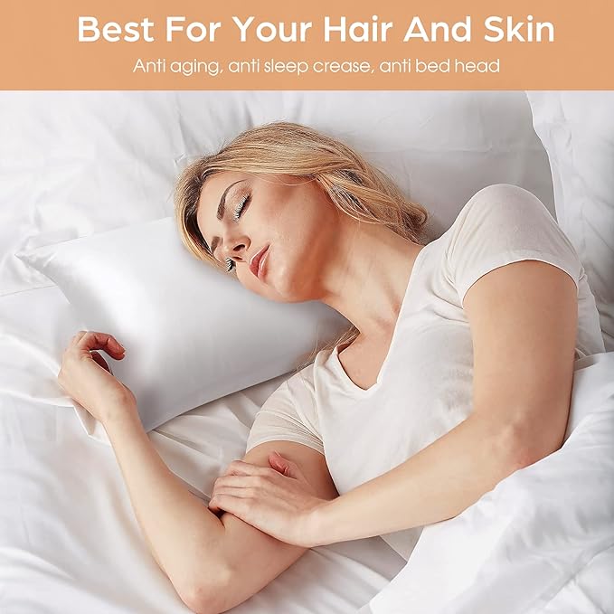 Silk Pillowcase for Hair and Skin, 2 Pack 100% Mulberry Silk Pillowcase 25 Momme, 600 Thread Count, Both Side Pure Silk Pillow Cover with Hidden Zipper (White, King 20''×36'')