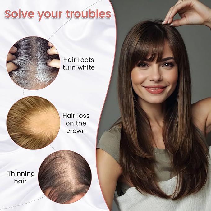 YAMI Human Hair Toppers for Women with Thinning Hair Topper with Bangs Upgrade Swiss Base 10inch Hairpiecees for Women with Hairloss (Medium Brown Mix Blonde with Dark Brown Root)