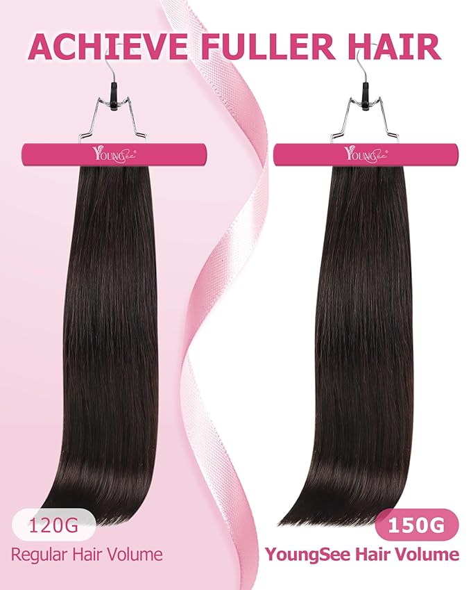YoungSee Clip in Human Hair Extensions Darkest Brown Real Human Hair Extensions Clip ins Brown Clip in Hair Extensions for Black Women 7Pcs 12Inch 85G