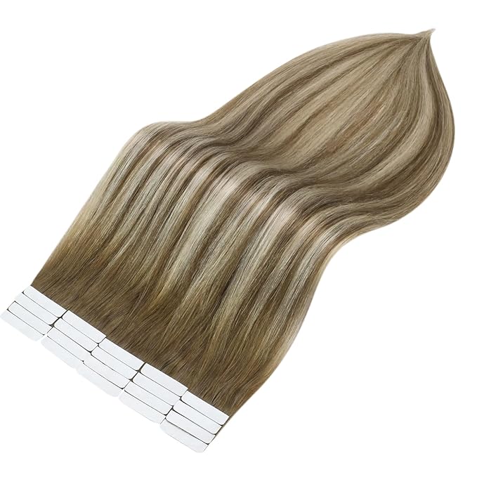 Full Shine Blonde Tape in Hair Extensions Human Hair 22Inch Hair Extensions Tape in Color 6 Fading to 6 Brown and 60 Platinum Blonde Balayage Seamless Remy Human Hair Extension 50G 20Pcs Add Volume