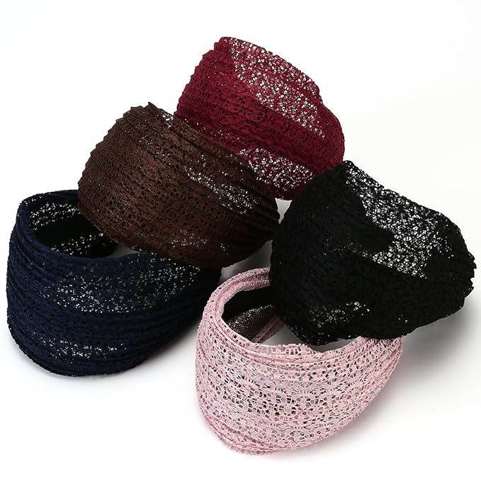 LONEEDY 5 Pack Wide Hard Headband with Teeth for Women, Girls’s Hair Band Pleated Cloth Fabric Hair Hoop Accessories (Mixed colors E)