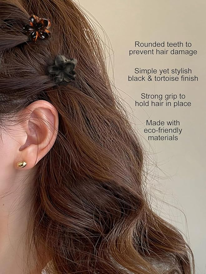 24 Small Hair Clips for Women Girls - Non-Slip Grip&Tangle-Free,Durable Plastic Mini Claw Clips (Tortoise & Black) for Thin/Medium Hair