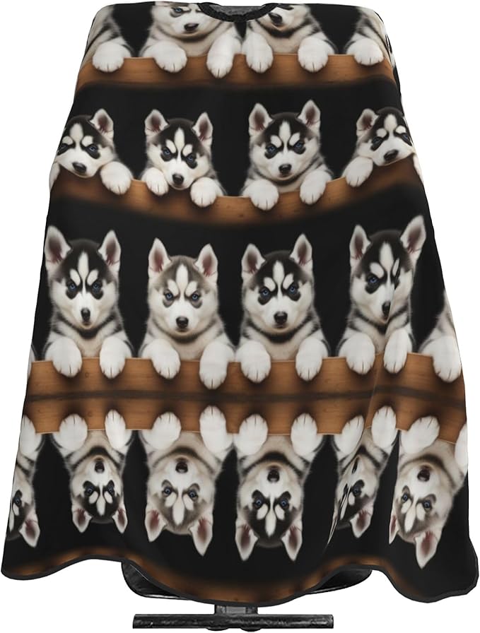 Large Long Hair Cutting Cape, Salon Apron Cute Siberian Husky Puppy Art Haircuting Salon Cape Gown for Hair Cutting Styling