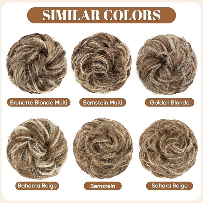 CJL HAIR Large Messy Bun Hair Piece Wavy Curly Scrunchies Synthetic Chignon Ponytail Hair Extensions Thick Updo Hairpieces for Women Bernstein