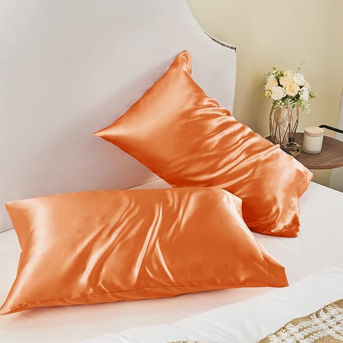 BEDELITE Satin Pillowcase for Hair and Skin, Super Soft and Cooling Similar to Silk Pillow Cases 2 Pack with Envelope Closure, Gift for Women Men(20"x30" Queen Size, Burnt Orange)