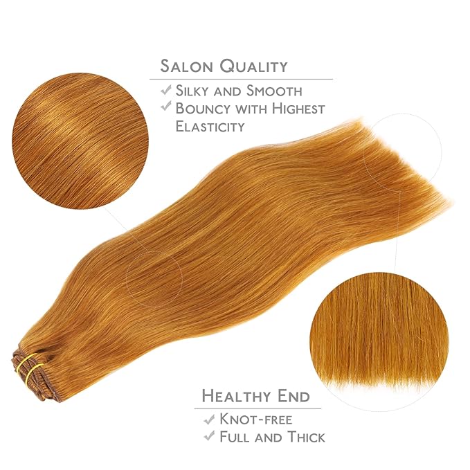 WENNALIFE Clip in Hair Extensions Real Human Hair, 16 Inch 120g 7pcs Clip in Hair Extensions Real Human Hair, Auburn Ginger Human Hair Clip in Extensions Remy Human Hair Extensions Clip Ins Double Wef