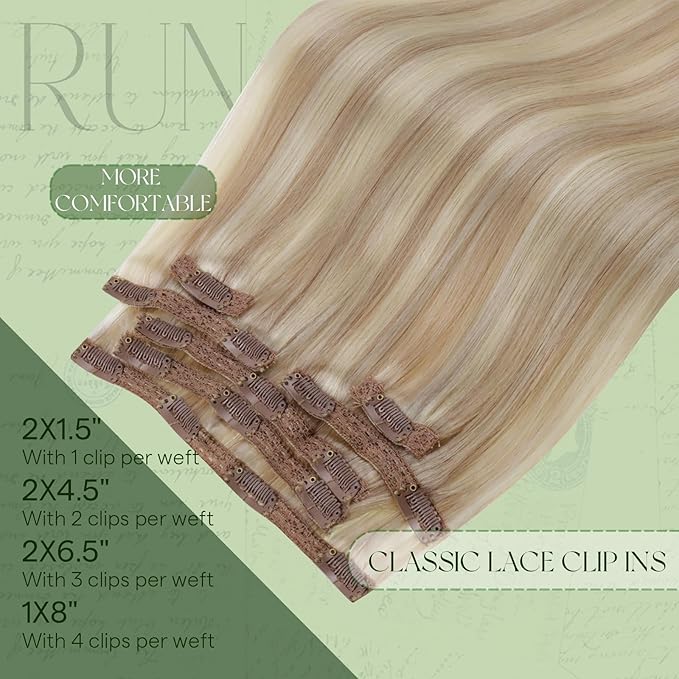RUNATURE Human Hair Clip in Extensions 150g 7pcs 20 Inch Blonde Clip in Hair Extensions Real Human Hair Double Weft #18P60 Ash Blonde with Platinum Blonde