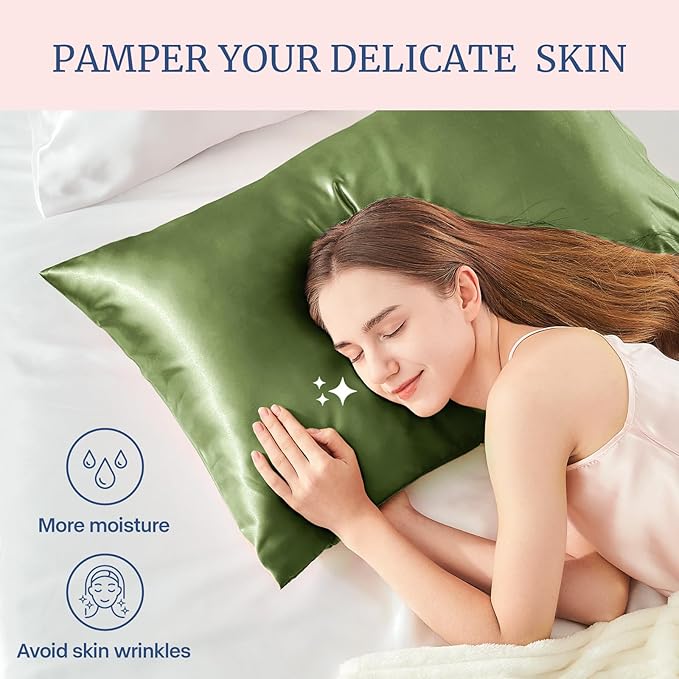BEDELITE Satin Pillowcase for Hair and Skin, Super Soft Similar to Silk Pillow Cases 4 Pack with Envelope Closure, Cooling Pillowcases for Women Men (20"x40" King Size, Cedar Green)