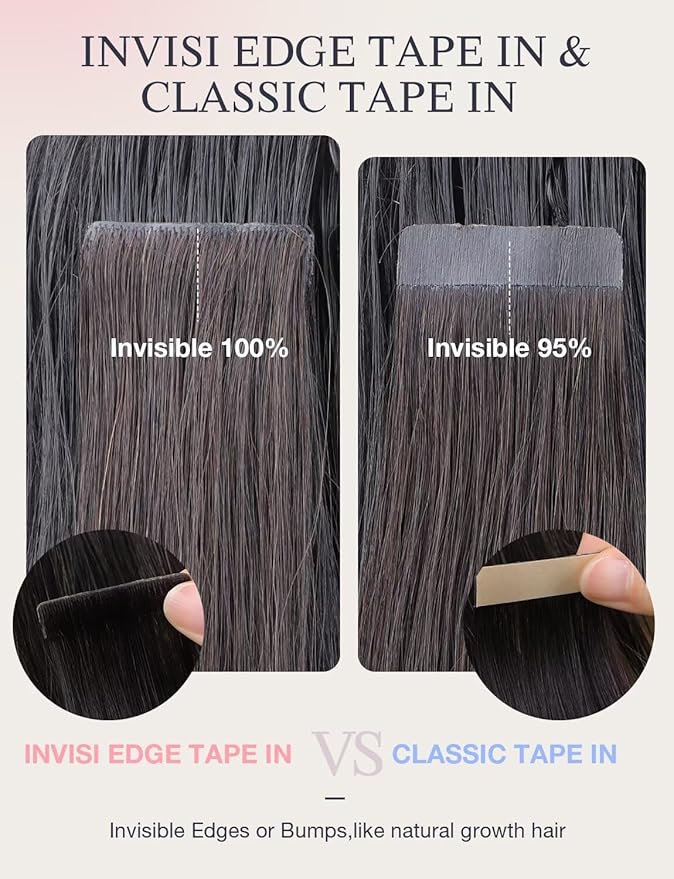 DOORES Injection Tape in Hair Extensions Human Hair Invisi Edge, Dark Brown to Chestnut Brown 20 Injection Tape-ins with 20 Classic Tape-ins 100g 18 Inch, Human Tape in Extensions