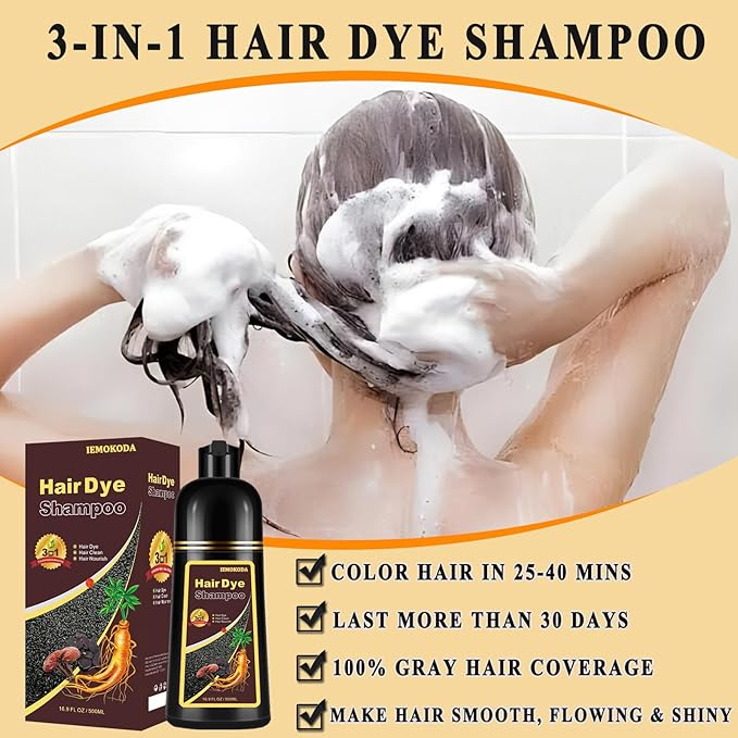Dark Coffee Hair Dye Shampoo 3 in 1 for Gray Hair, Long-lasting & Natual Hair Color Shampoo, Herbal Ingredients Natural Shampoo Hair Dye Effect in Minutes, Gifts for Men Women 500ml