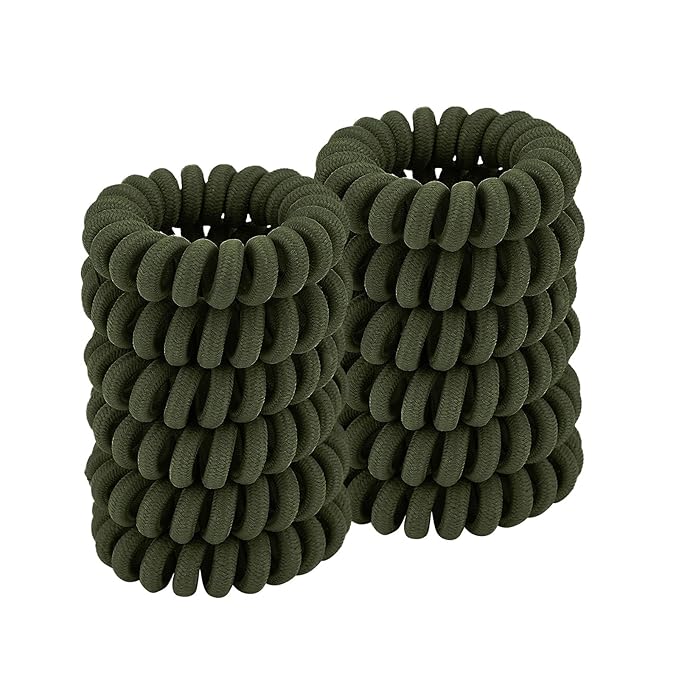 Spiral Hair Ties for Thick & All Hair Types (Cloth Army Green, 12 Pcs) - Coil Ponytail Holders, No Crease Phone Cord Hair Ties