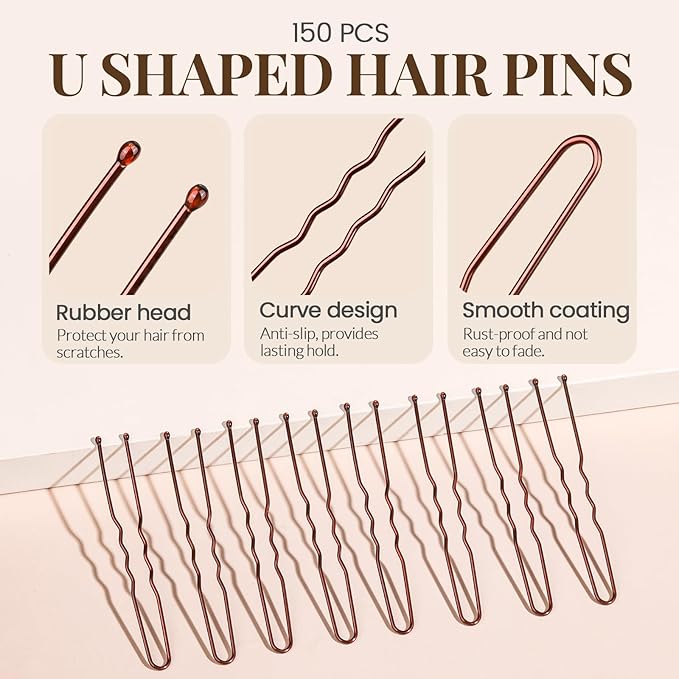 YGDZ 400 Counts Brown Bobby Pins Hair Pins Set for Women, 2inch Bobby Pins for Buns, 2.36inch Brown U Shaped Hair Pins for Styling, Hair Accessories for Women, Wedding