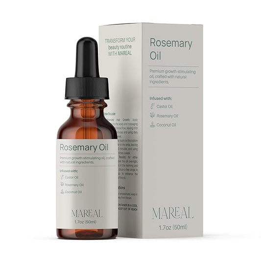 Pure Rosemary Oil for Hair Growth & Scalp Health | Infused with Castor & Coconut Oil | Hair Thickening & Regrowth Treatment for Women & Men | 100% Natural | Up to 2-Month Supply | 1.7 fl oz | MAREAL