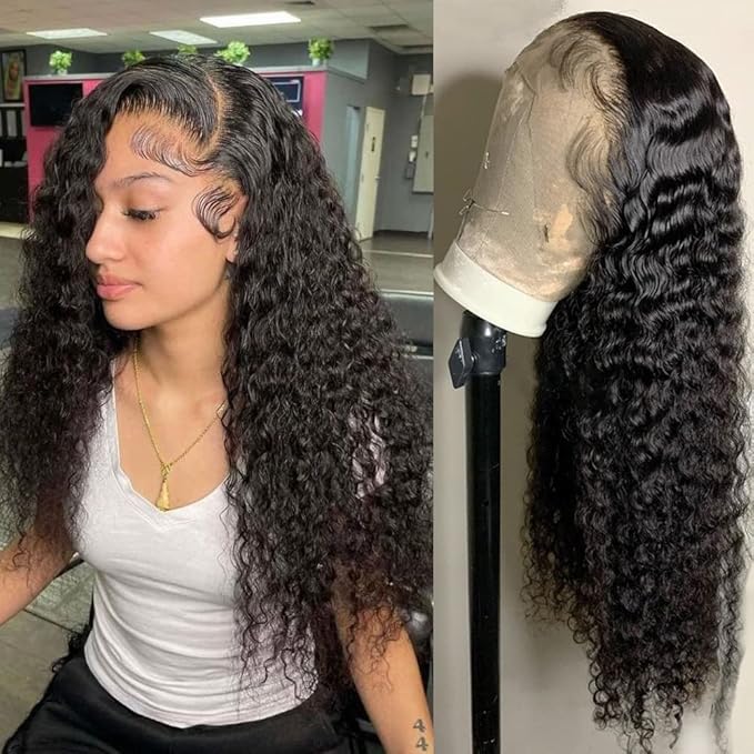 bangjazz Deep Wave Lace Front Wigs Human Hair 180% Density Curly Lace Front Wig Human Hair Wet and Wavy Wig 13x4 HD Lace Frontal Wigs 16 Inch Glueless Curly Wigs for Women Pre Plucked