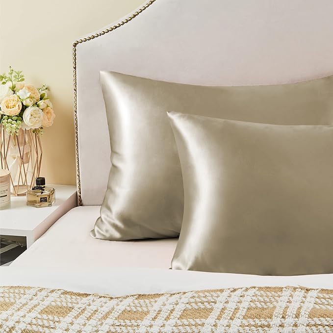 BEDELITE Satin Pillowcase for Hair and Skin, Super Soft and Cooling Similar to Silk Pillow Cases 2 Pack with Envelope Closure, Gift for Women Men(20"x40" King Size, Taupe)