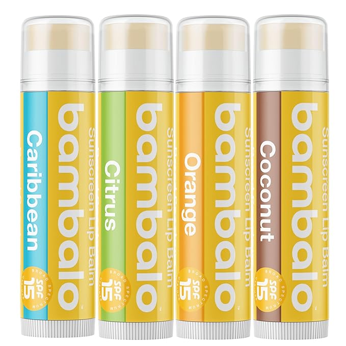 4-Pack Tropical Variety SPF 15 Lip Balm - Organic Ingredients, Broad Spectrum UVA/UVB Protection - Hydrating & Moisturizing, USA Made